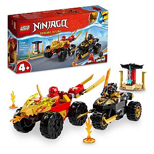 Lego kocke Ninjago Dvoboj Kaija u autu i Rasa na motociklu 71789