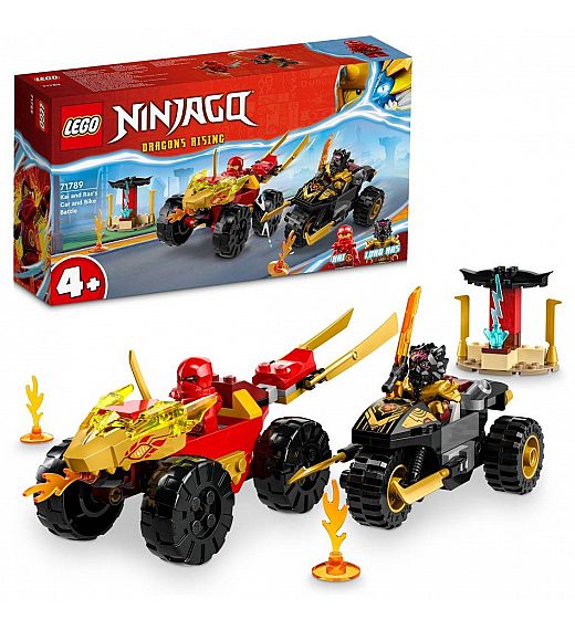 Lego kocke Ninjago Spopad med Kaijem v avtu in Rasom na motorju 71789