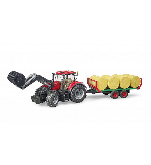 Bruder traktor Case IH Optum CVX z sprednjo nakladalko in prikolico z osmimi balami 03198