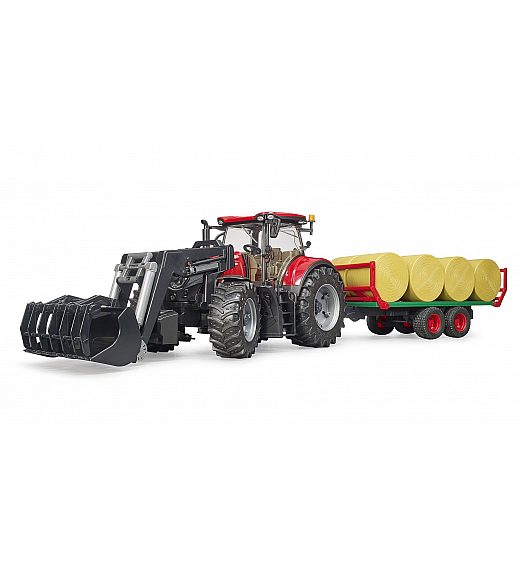 Bruder traktor Case IH Optum CVX z sprednjo nakladalko in prikolico z osmimi balami 03198