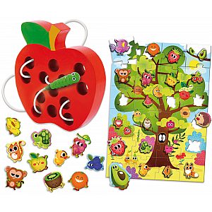 Lisciani Montessori Wood maxi puzzle voće i vezica 2u1 92260