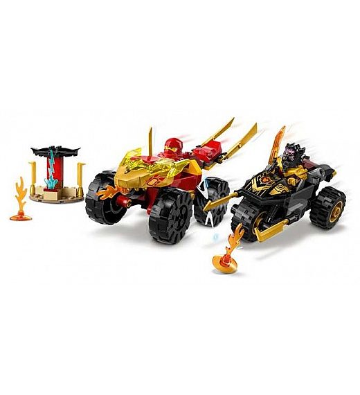 Lego kocke Ninjago Spopad med Kaijem v avtu in Rasom na motorju 71789