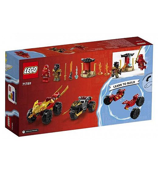 Lego kocke Ninjago Spopad med Kaijem v avtu in Rasom na motorju 71789