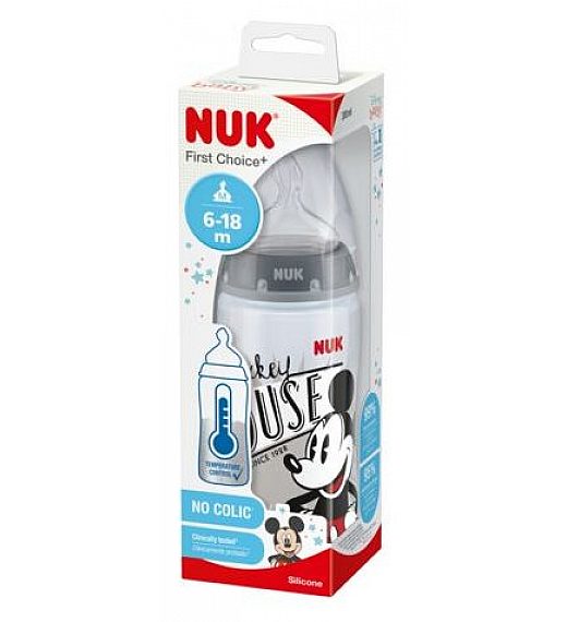 Nuk steklenička plastična First Choice + z vgrajenim temperaturnim indikatorjem mickey 300 ml NUK