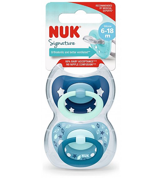 Nuk tolažilna duda - silikon Signature (6-18 m), 2 kosa multicolor NUK