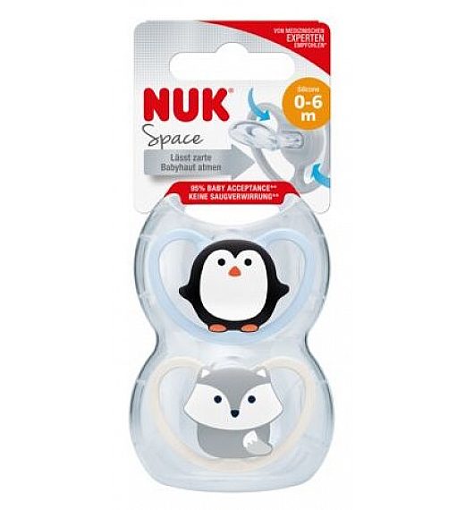 Nuk tolažilna duda - silikon Space s1 (0-6m), 2 kos/box NUK