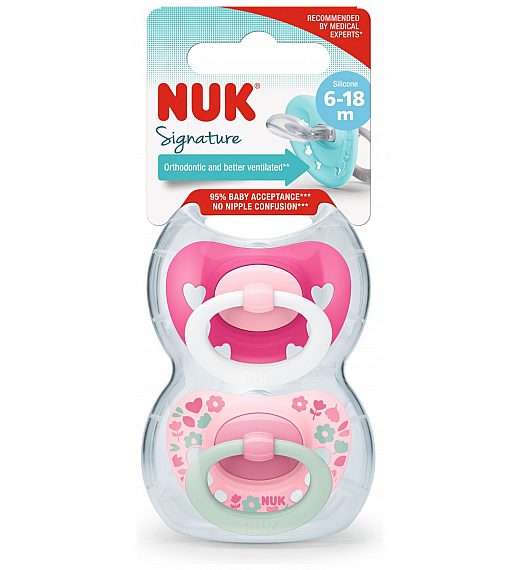 Nuk tolažilna duda - silikon Signature (6-18 m), 2 kosa multicolor NUK