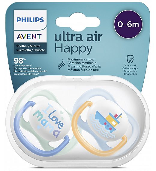 Avent SCF080/01 tolažilna duda - silikon ultra air, 0-6m, m, mama/čoln, 2/1 Avent