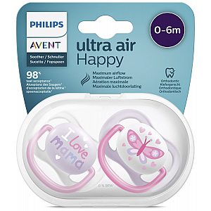 Avent SCF080/02 tolažilna duda - silikon ultra air, 0-6m, ž, mama/metulj, 2/1