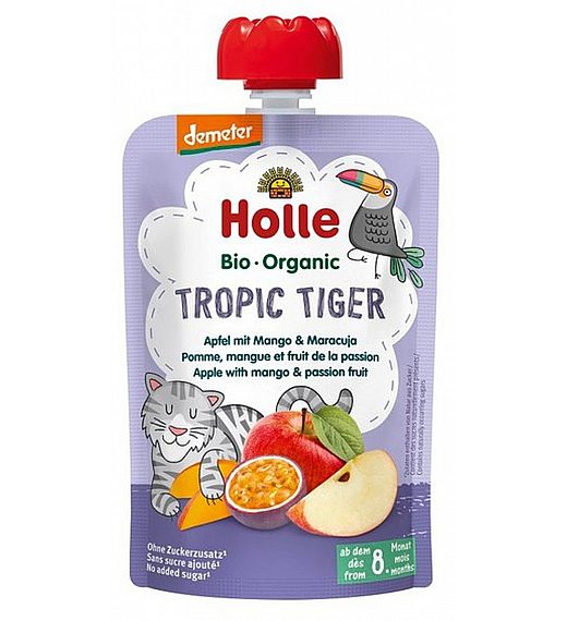 Pouchy tropski TIGER, jabuka i mango s bio marakujom, Holle