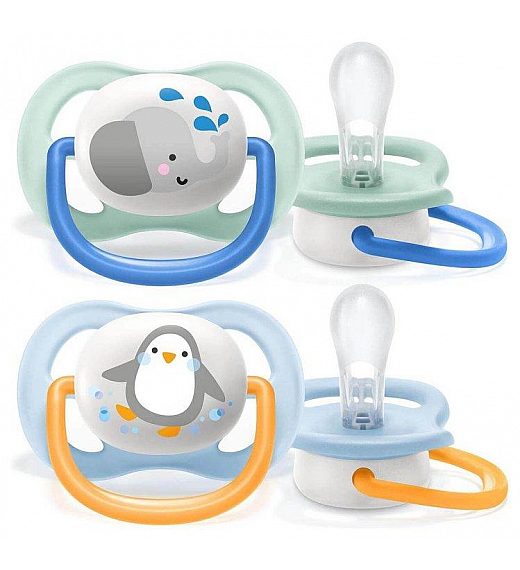 Avent SCF080/05 tolažilna duda - silikon ultra air, 0-6m, m, slon/pingvin, 2/1 Avent