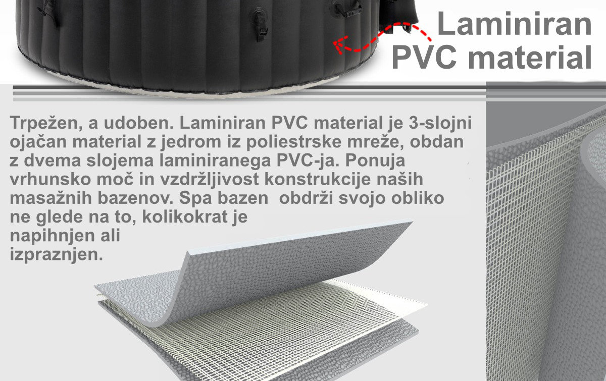 Jacuzzi izdelan iz trpežnega, laminiranega PVC-ja